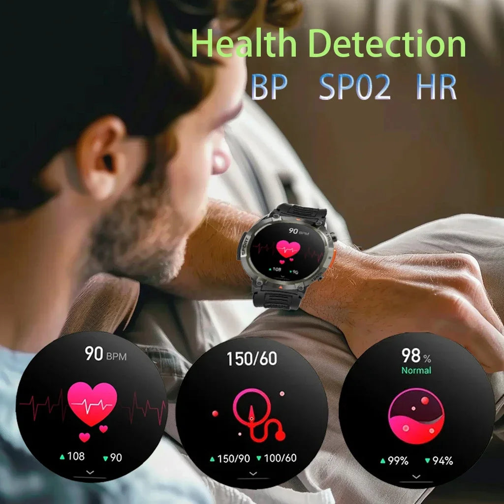 Smart Watch Men With Flashlight Bluetooth Call Sport Tracker Blood Pressure IP67 Waterproof For Men Xiaomi Android IOS Outdoor