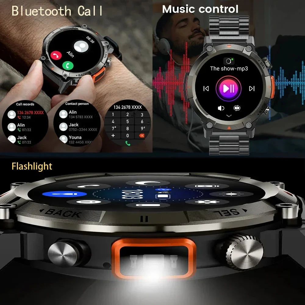 Smart Watch Men With Flashlight Bluetooth Call Sport Tracker Blood Pressure IP67 Waterproof For Men Xiaomi Android IOS Outdoor